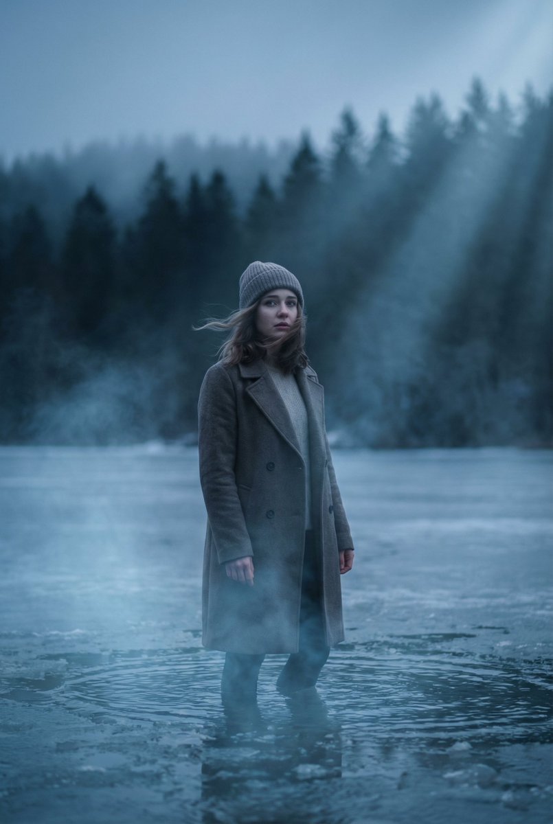 Cinematic Frozen Lake Portrait and Video Prompt — example 1