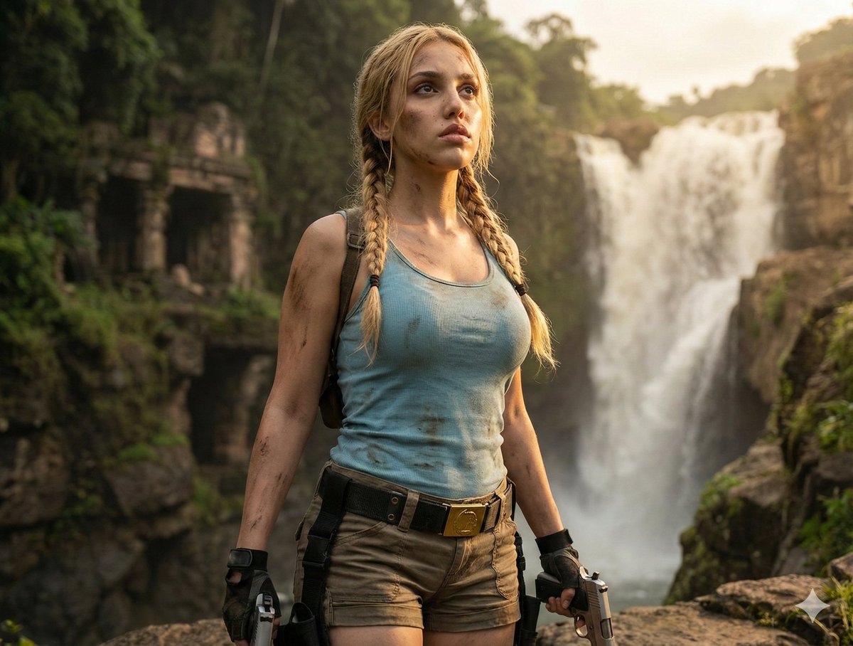 Lara Croft Inspired Action Editorial Portrait — example 1
