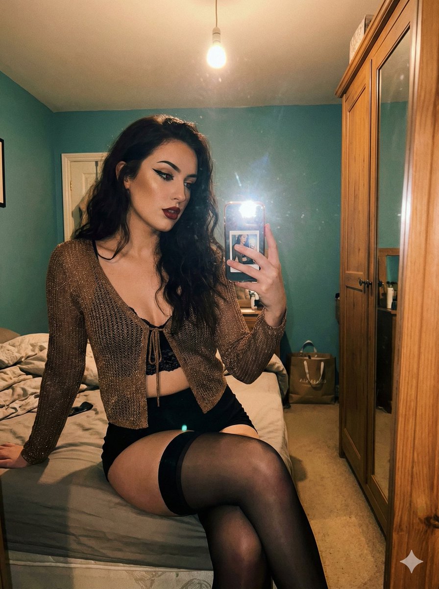 Seductive Low-Light Mirror Selfie with Flash — example 1