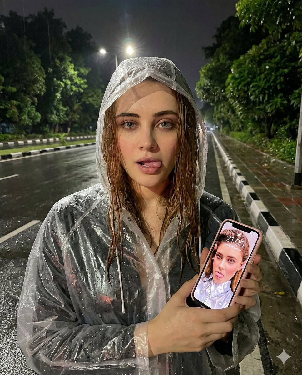 Nighttime Rain Selfie with iPhone Reflection — example 1