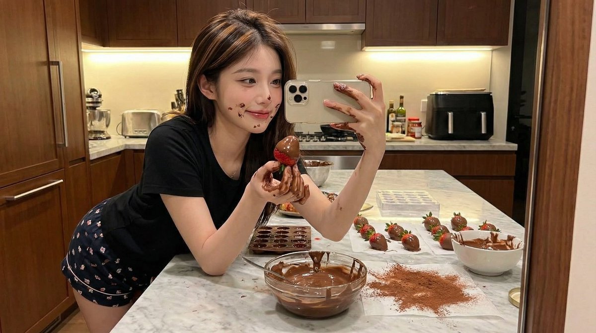 Ultra-Realistic Kitchen Selfie with Chocolate Smudge — example 1