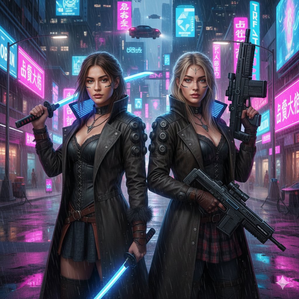 Cyberpunk Motorcycle Chase in Neon Megacity — example 1
