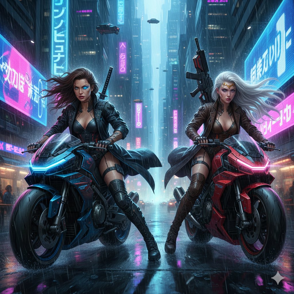 Cyberpunk Motorcycle Chase in Neon Megacity — example 2
