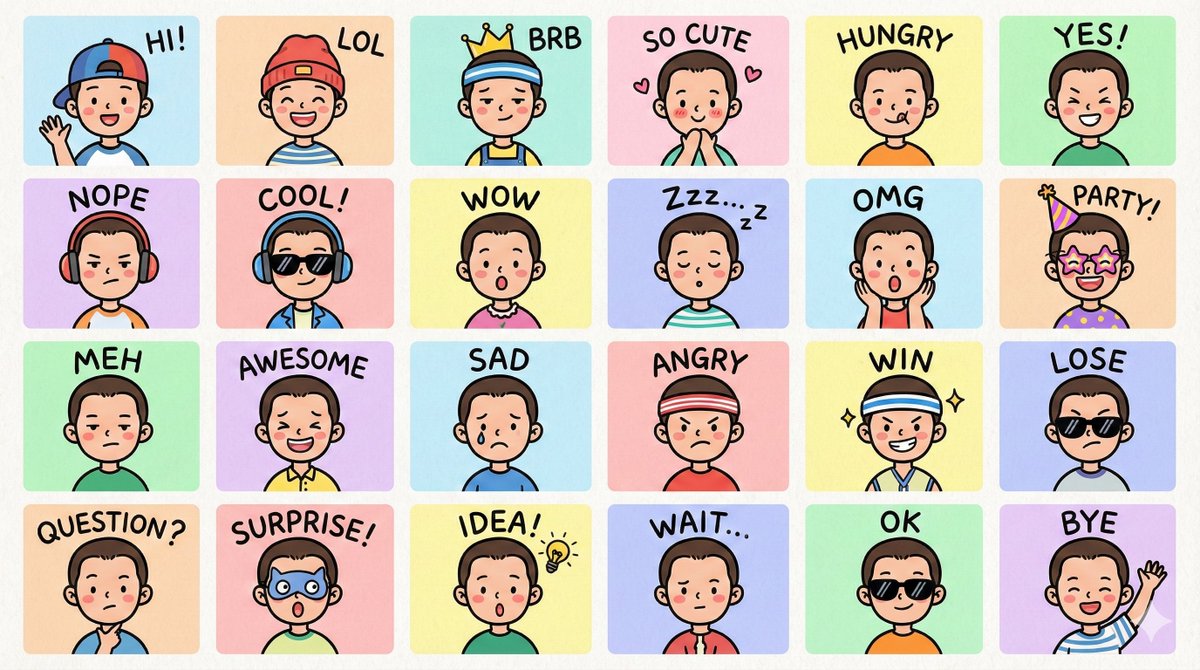 LINE-style Q-version emoji portrait grid — example 1