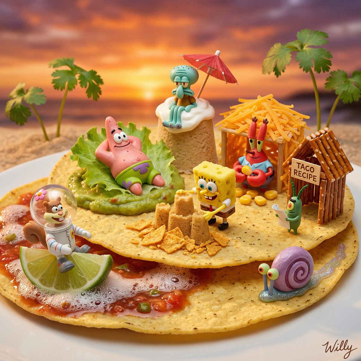SpongeBob Taco Beach Resort Diorama Prompt — example 1