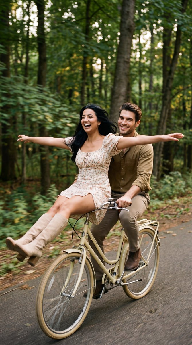 Cinematic Vintage Bicycle Romance Film Still — example 1