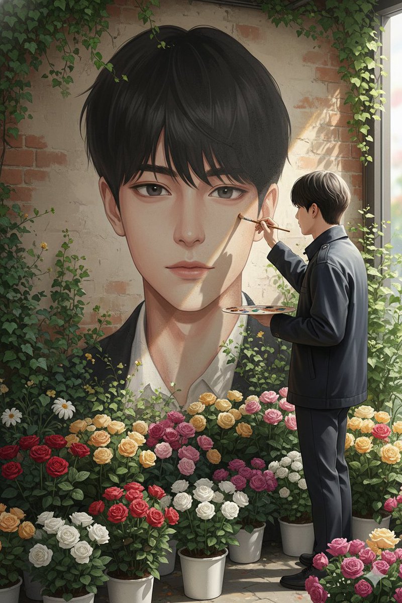 Ultra-Realistic Portrait of an Artist Painting a Self-Mural — example 1