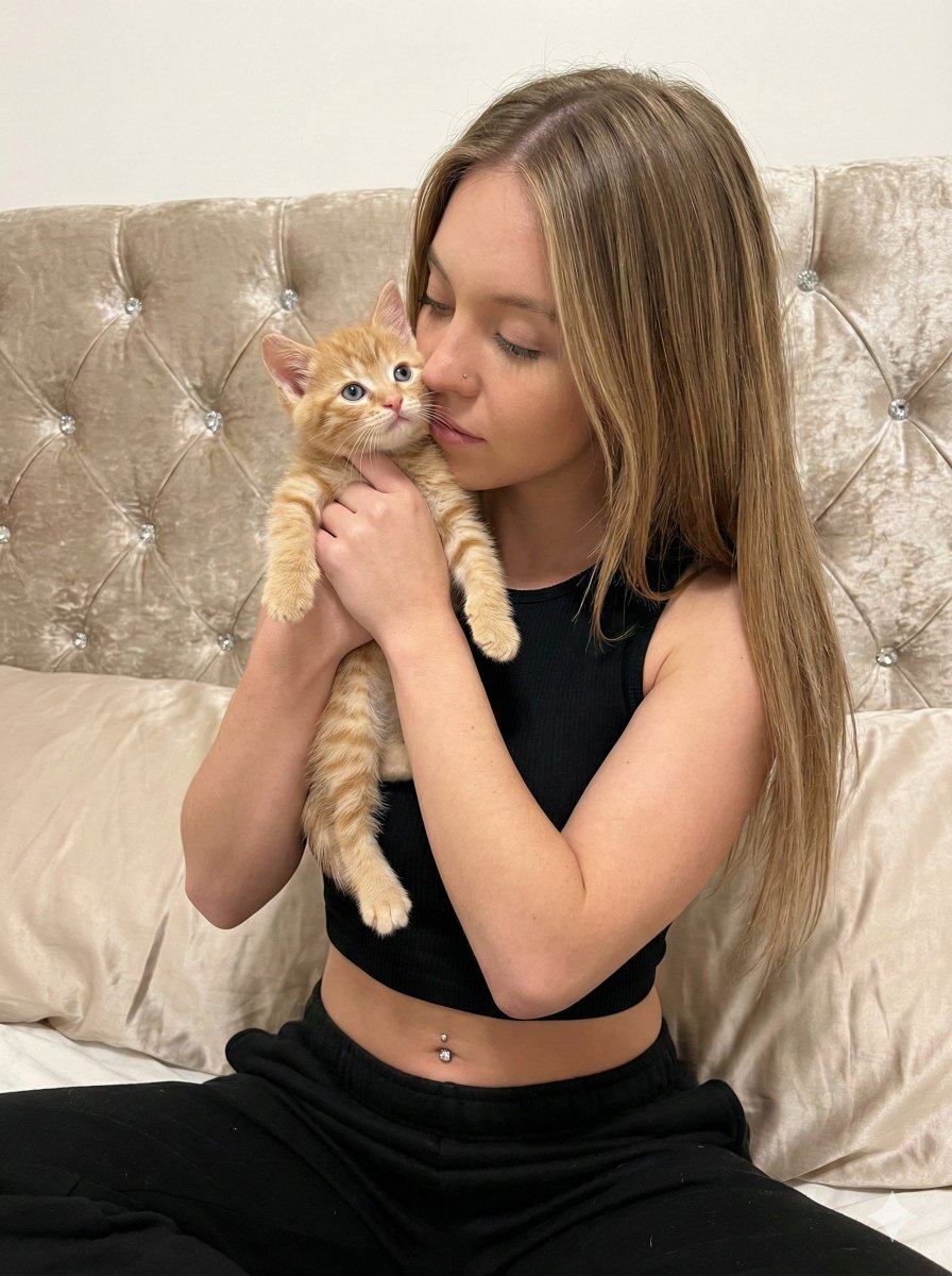Photorealistic Portrait of Sydney Sweeney with a Kitten — example 1