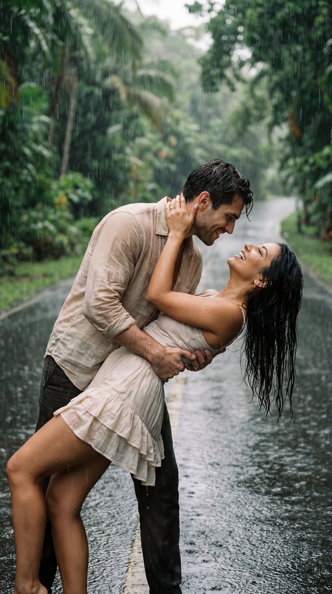 Cinematic Rain Dance Romance Film Still — example 1