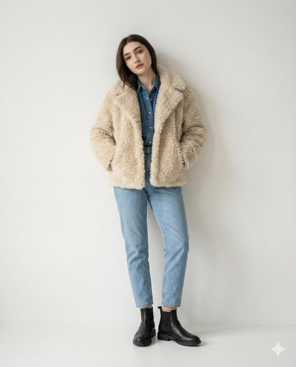 Editorial denim portrait preserving face identity — example 2
