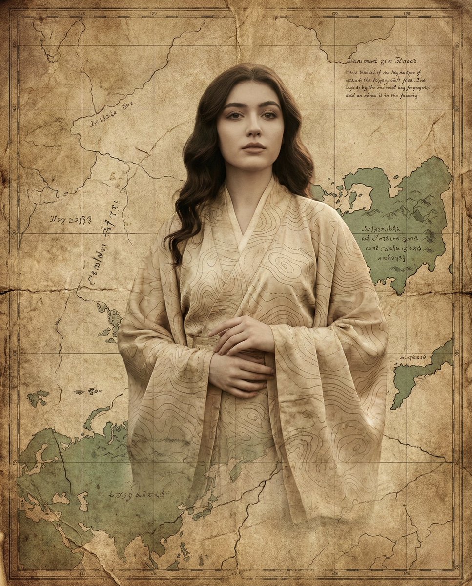 Surreal Fine-Art Portrait Emerging from Ancient Map — example 1