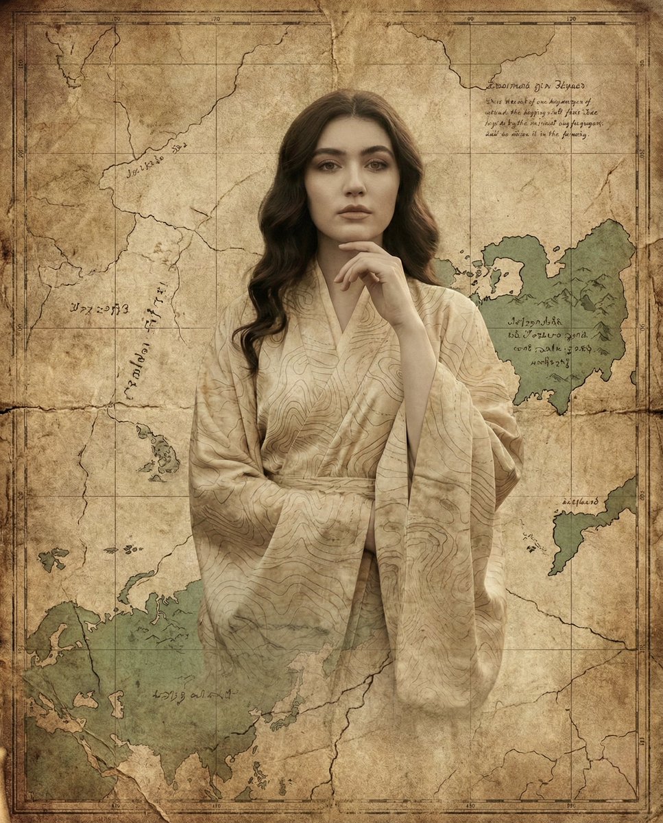 Surreal Fine-Art Portrait Emerging from Ancient Map — example 2