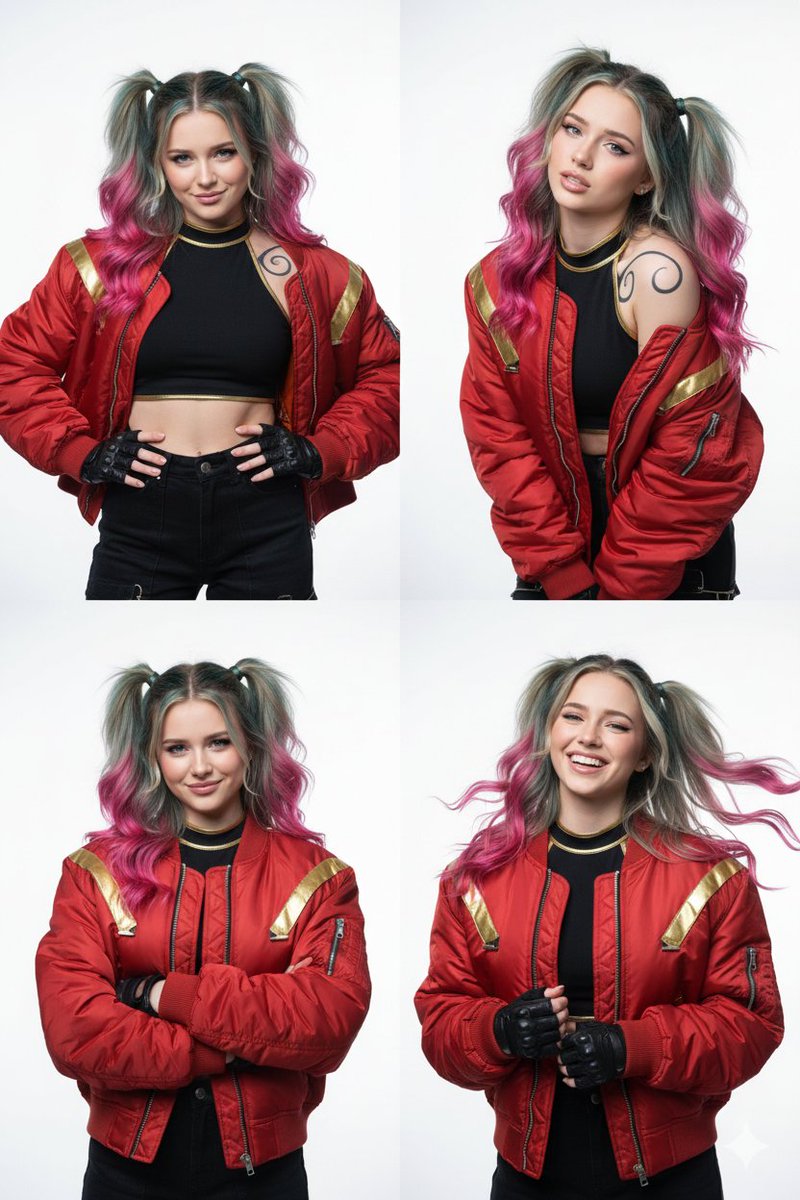 2x2 Grid of Cyber-Punk Portrait Shots — example 1