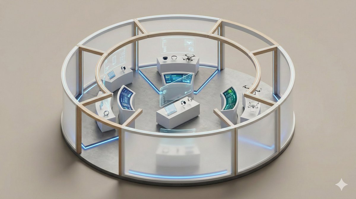 Minimalist 3D Isometric Exhibition Pod Diorama — example 2
