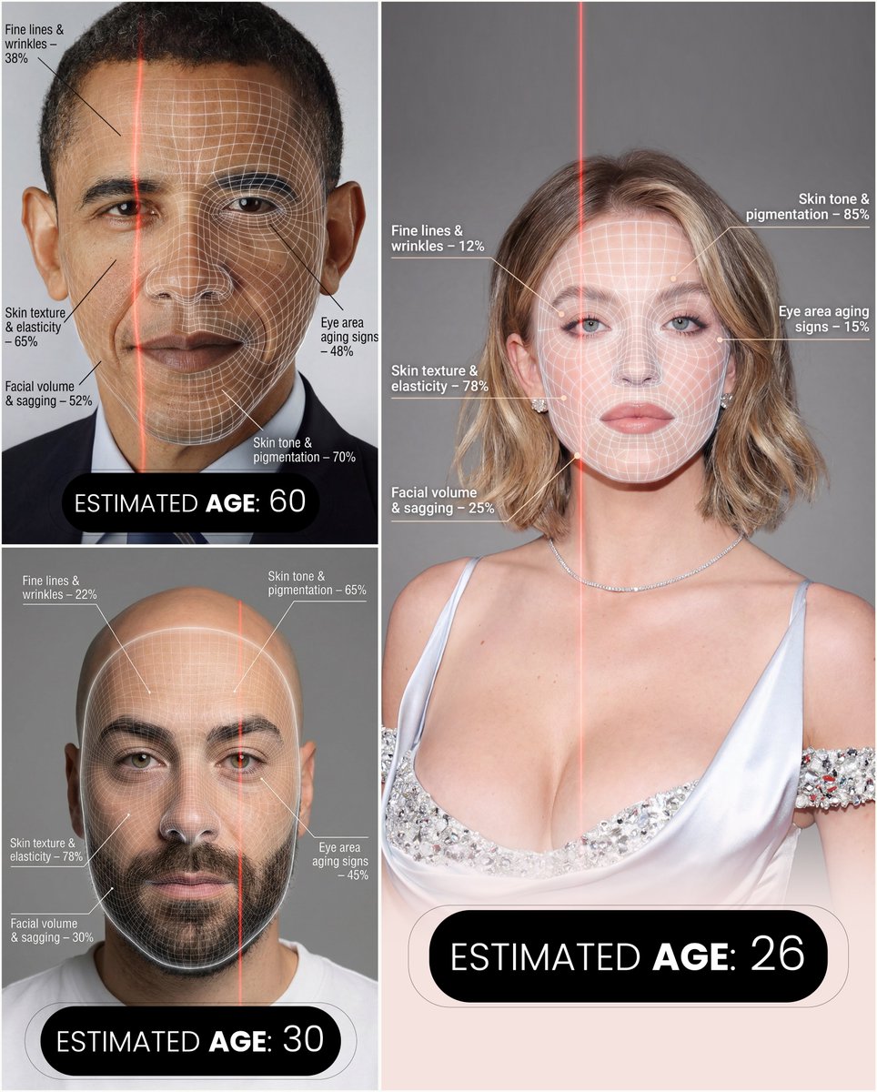Futuristic facial age-checker infographic portrait — example 1
