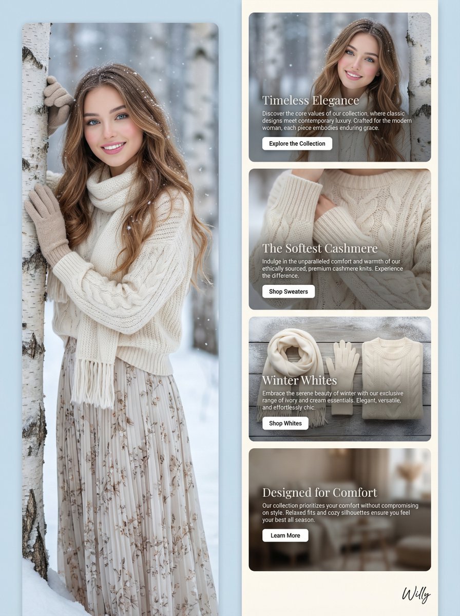 Winter Fashion Landing Page Design and Editorial Image — example 1