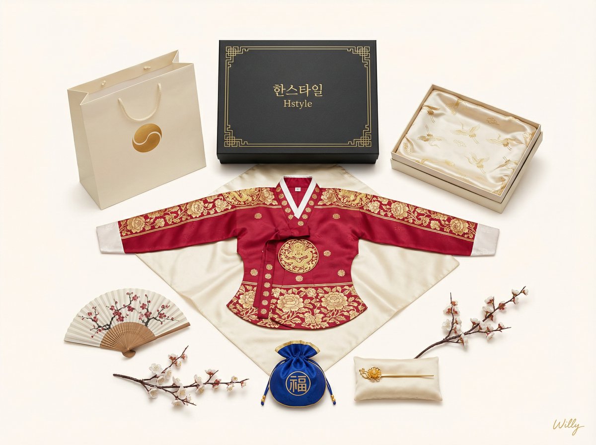 Luxury Korean Hanbok Product Mockup (Symmetrical Flat Lay) — example 1