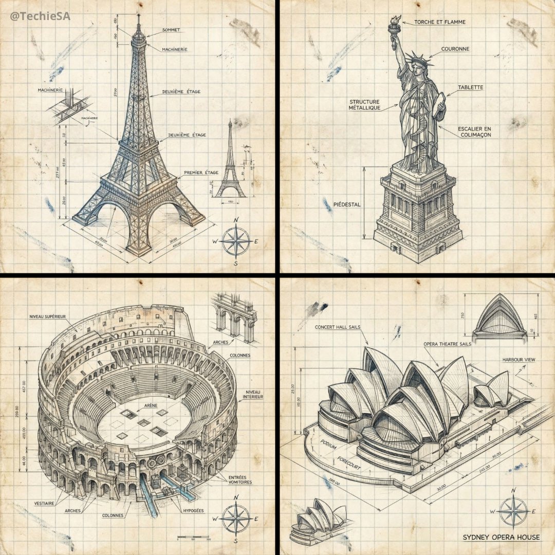 Hand-drawn isometric landmark schematic — example 1