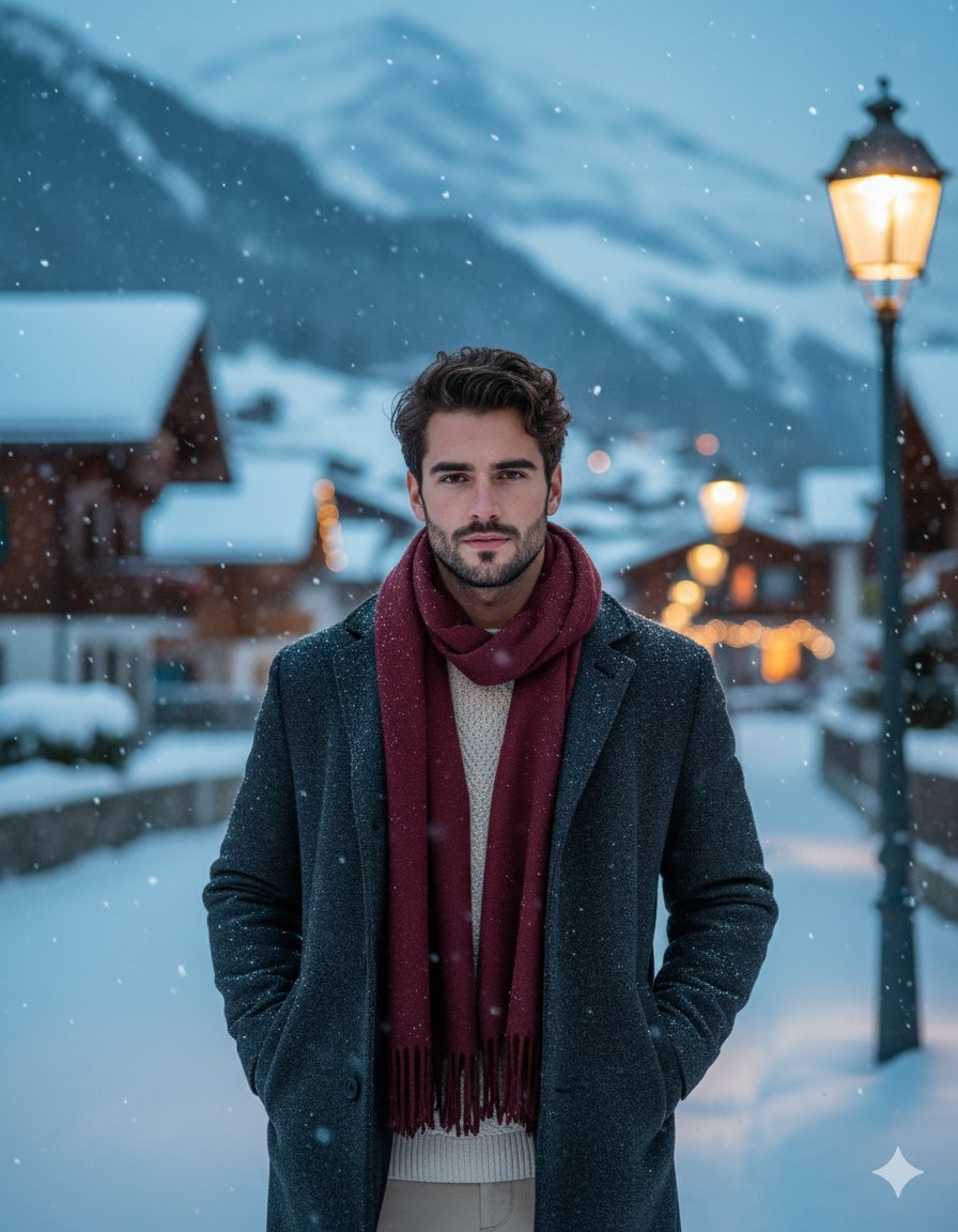 Swiss alpine winter portrait of a young man — example 1