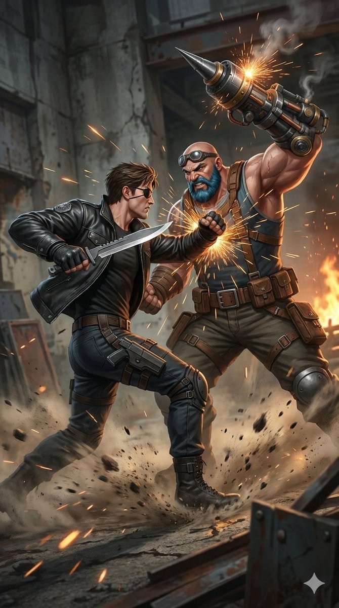 Combat Scene Generation Comparison — example 2