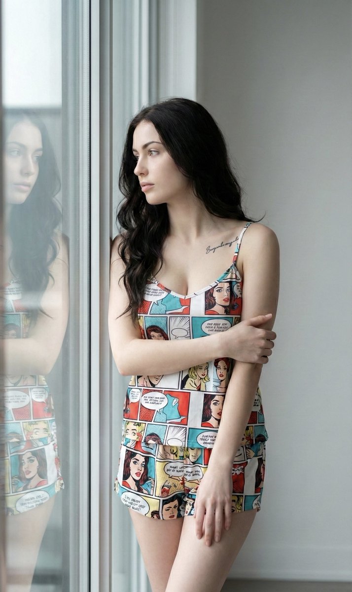 Cinematic Portrait of Woman in Pop-Art Sleepwear — example 1