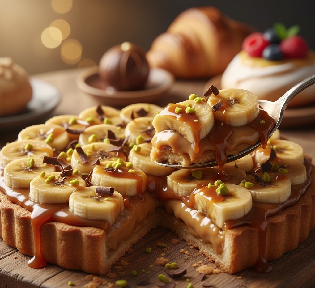 Ultra-Realistic Banana Caramel Tart Food Photography Prompt — example 1