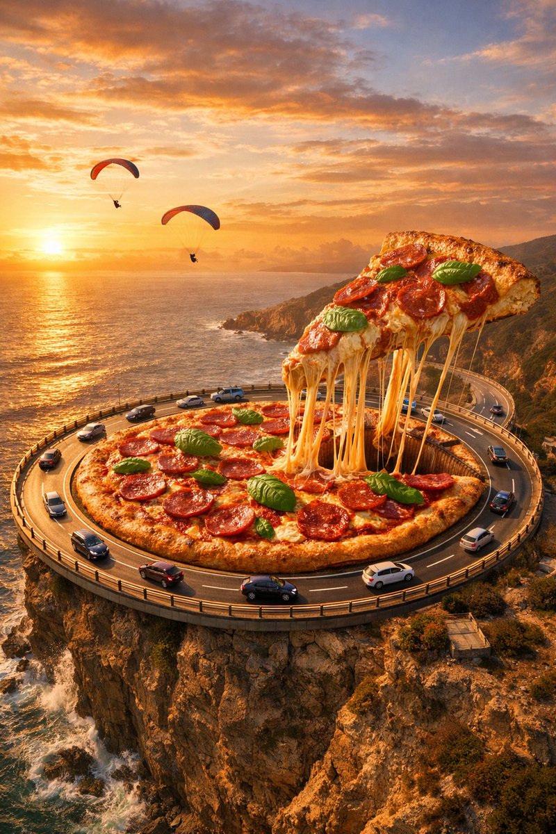 Surreal Food Photography: Pizza Roundabout — example 1