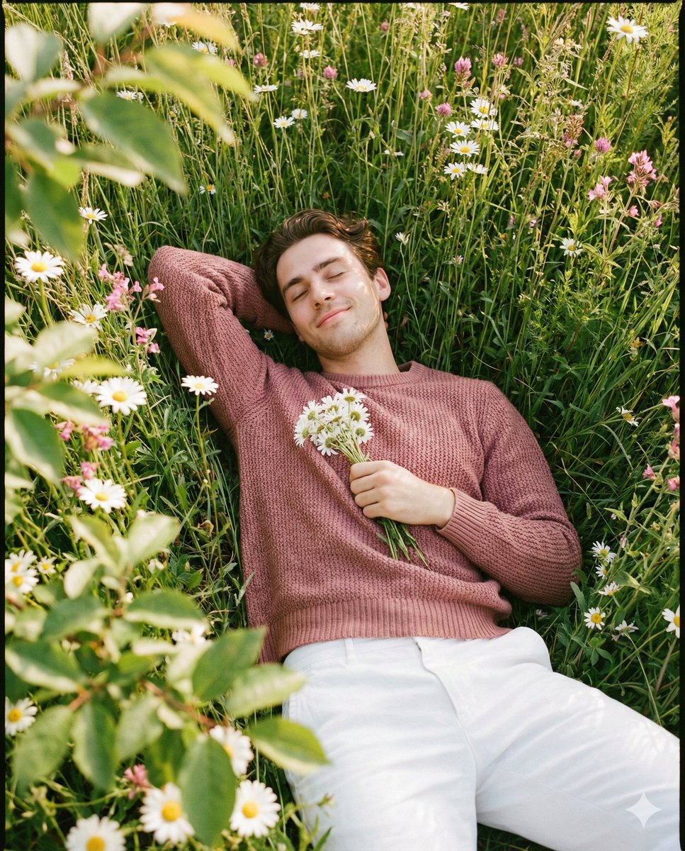 Romantic Top-Down Portrait in a Wildflower Meadow — example 1