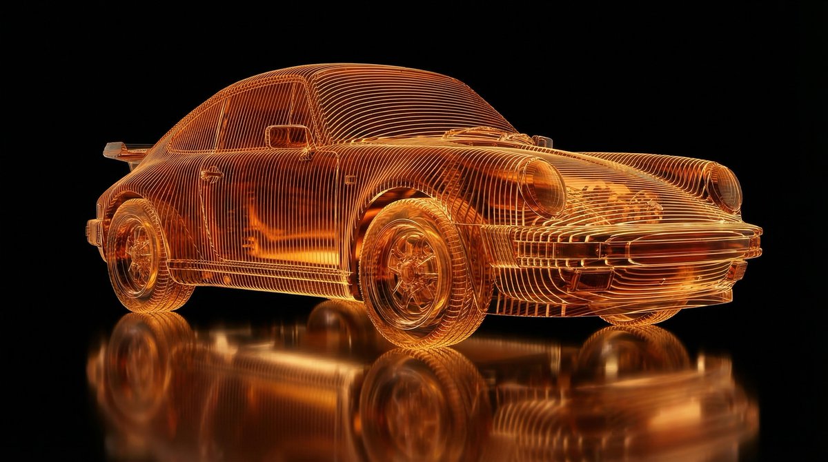 Transparent Layered Glass Supercar Sculpture Prompt — example 1