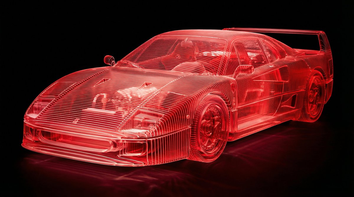 Transparent Layered Glass Supercar Sculpture Prompt — example 3