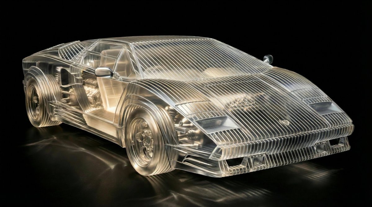 Transparent Layered Glass Supercar Sculpture Prompt — example 4