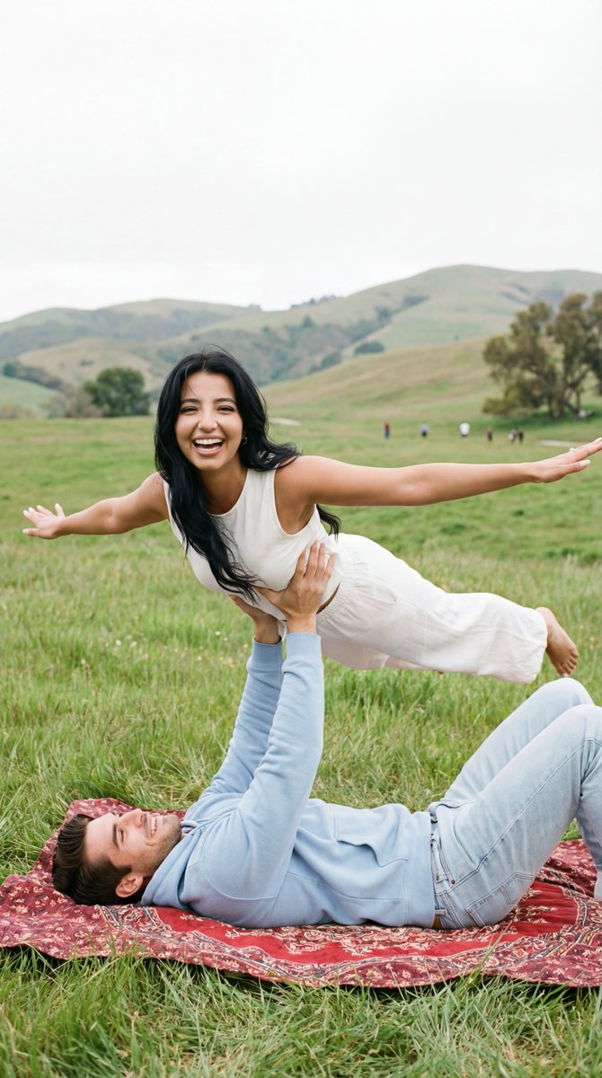 Photorealistic Acro-Yoga Couple Portrait with Identity Lock — example 1