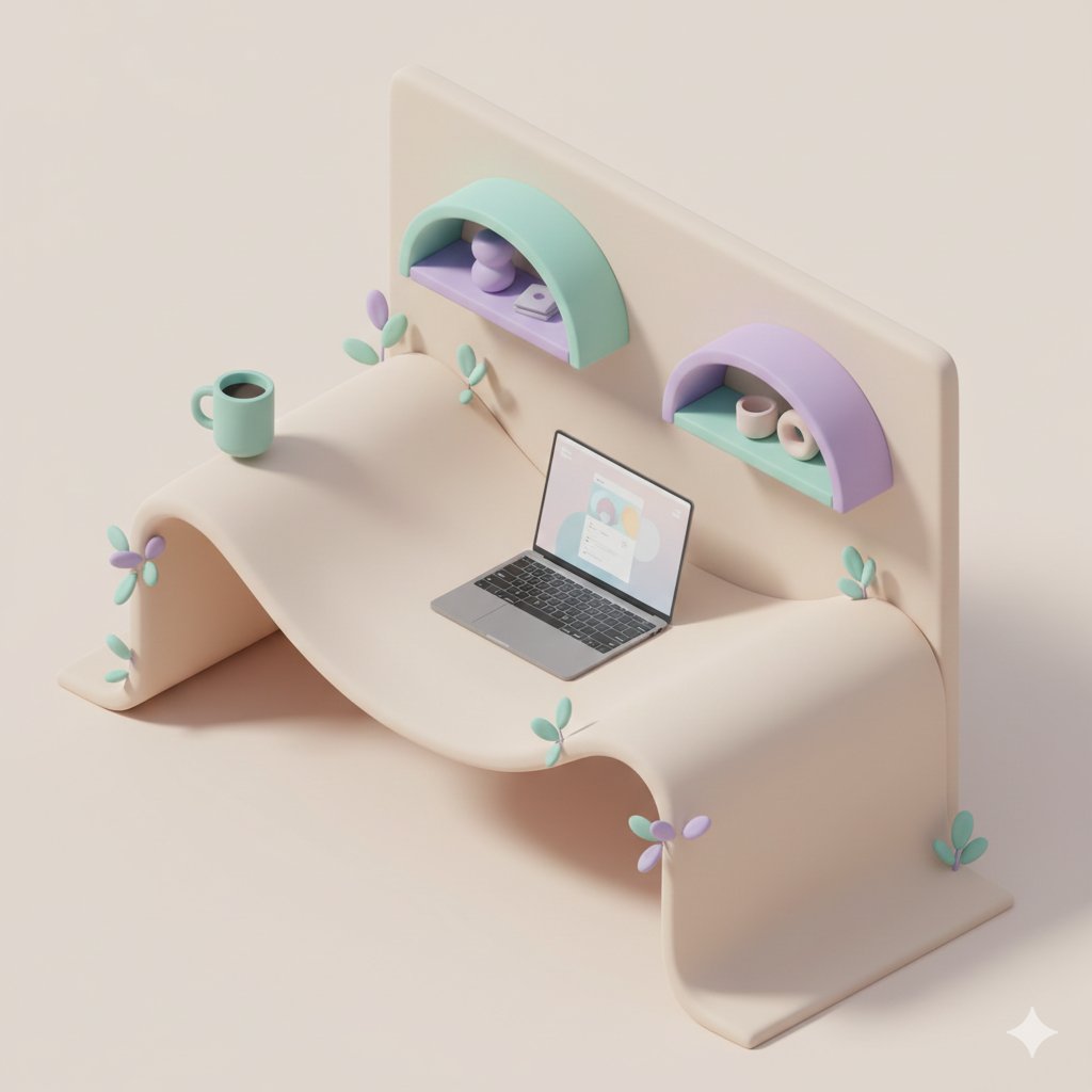 3D Isometric Floating Home Office Illustration — example 1