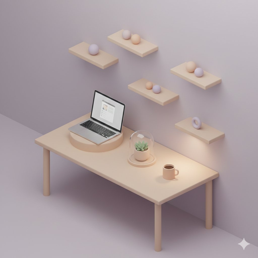 3D Isometric Floating Home Office Illustration — example 2