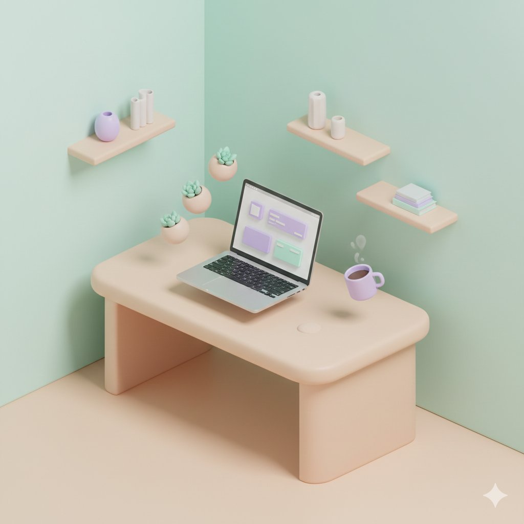 3D Isometric Floating Home Office Illustration — example 3
