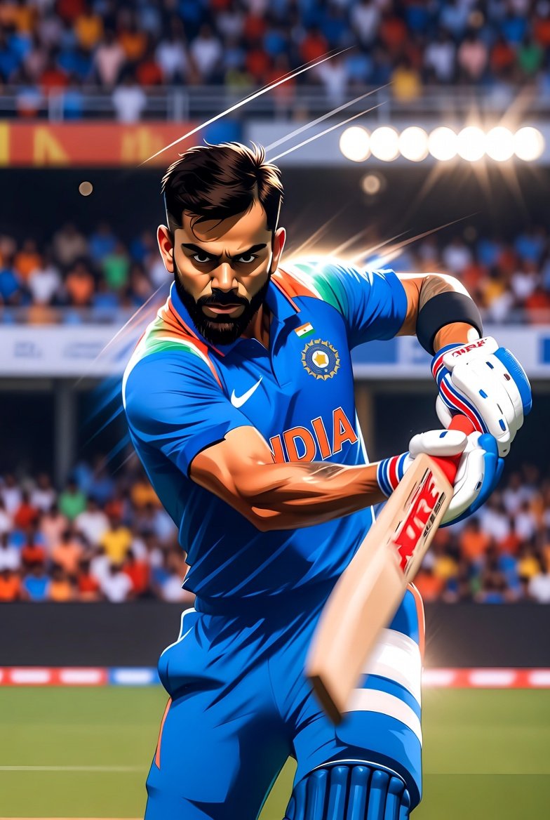 Virat Kohli Nano-Style Cricket Cartoon — example 2