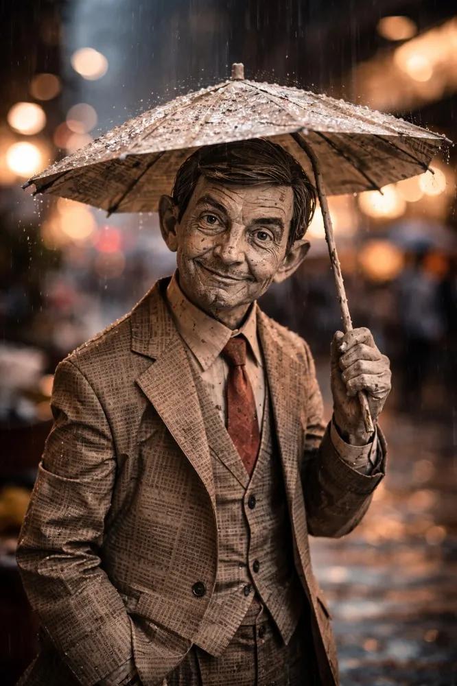 Cinematic Paper Figure in the Rain — example 1