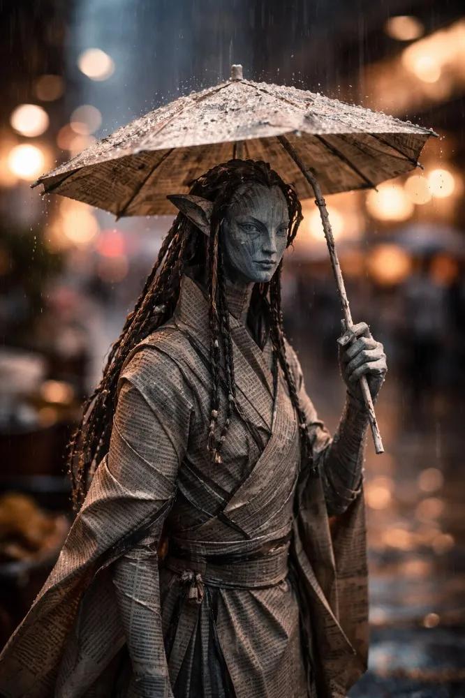 Cinematic Paper Figure in the Rain — example 2