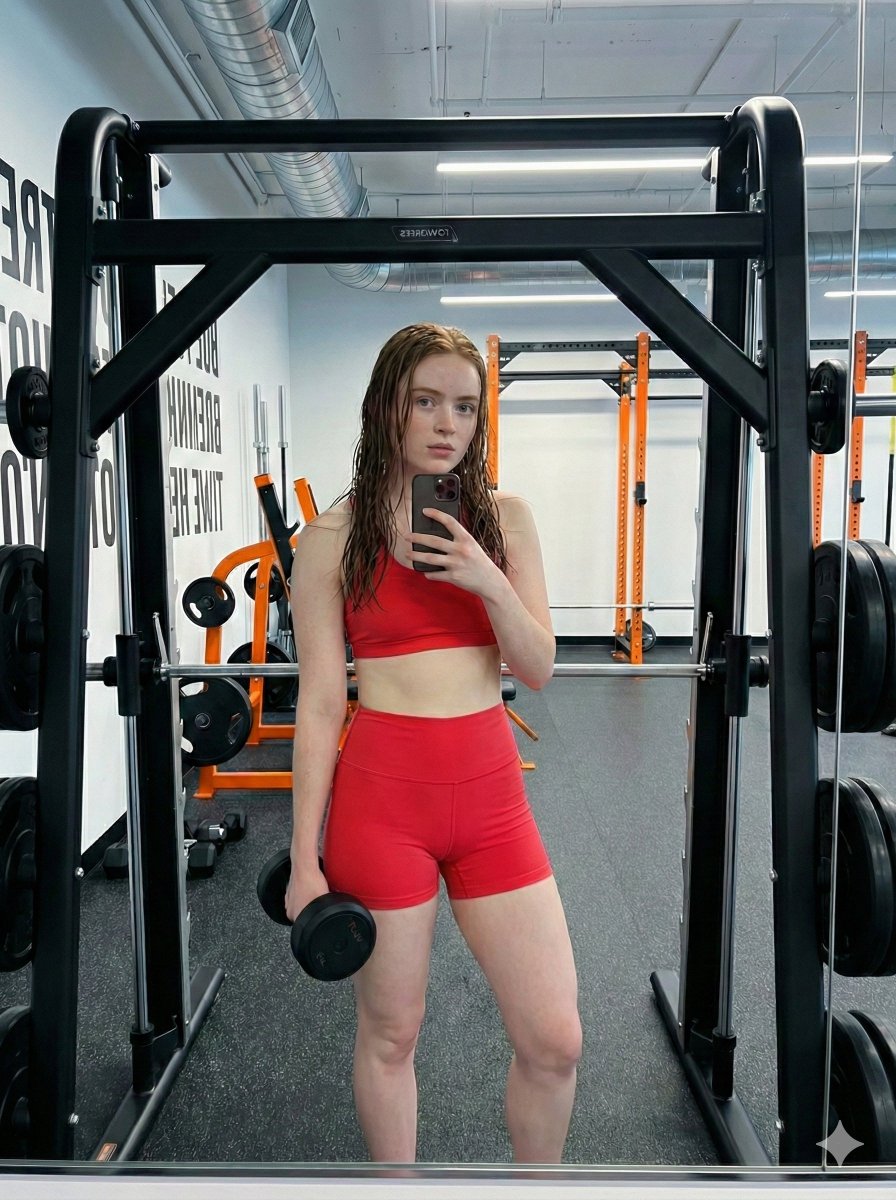 Sadie Sink Inspired Gym Selfie Prompt — example 1