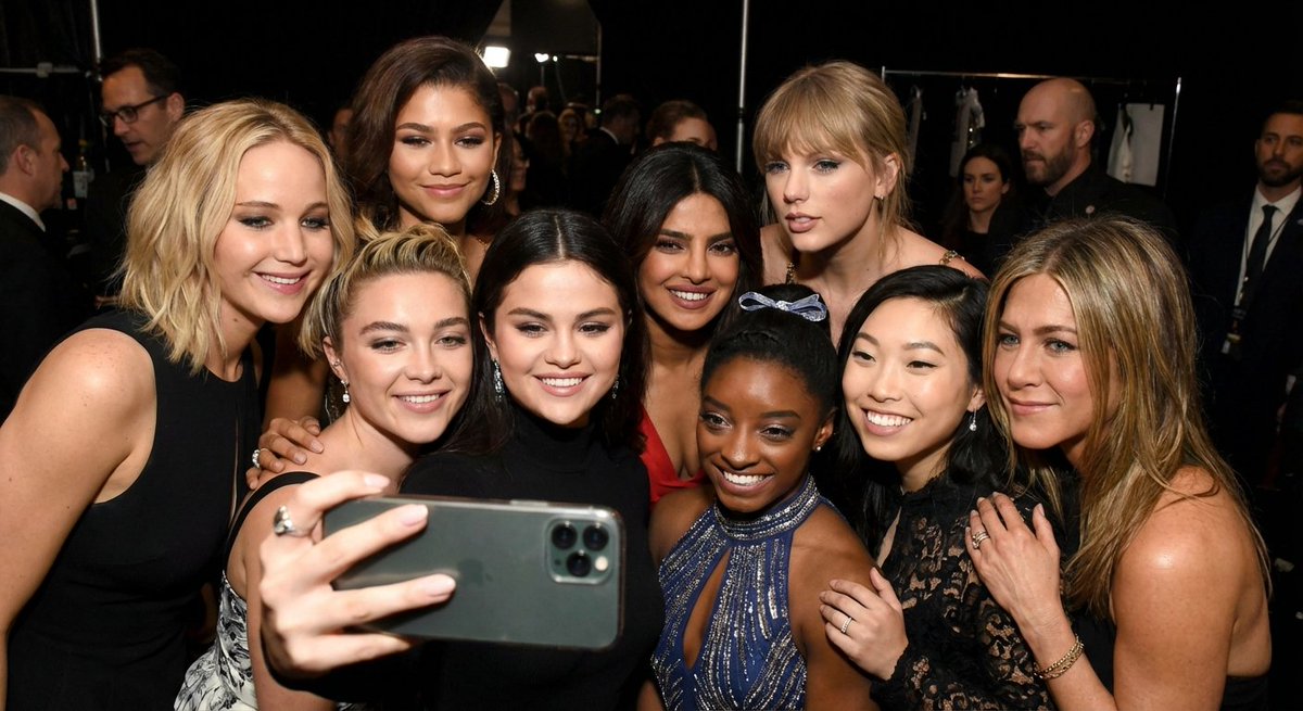 Selfie of 10 random female celebrities — example 1