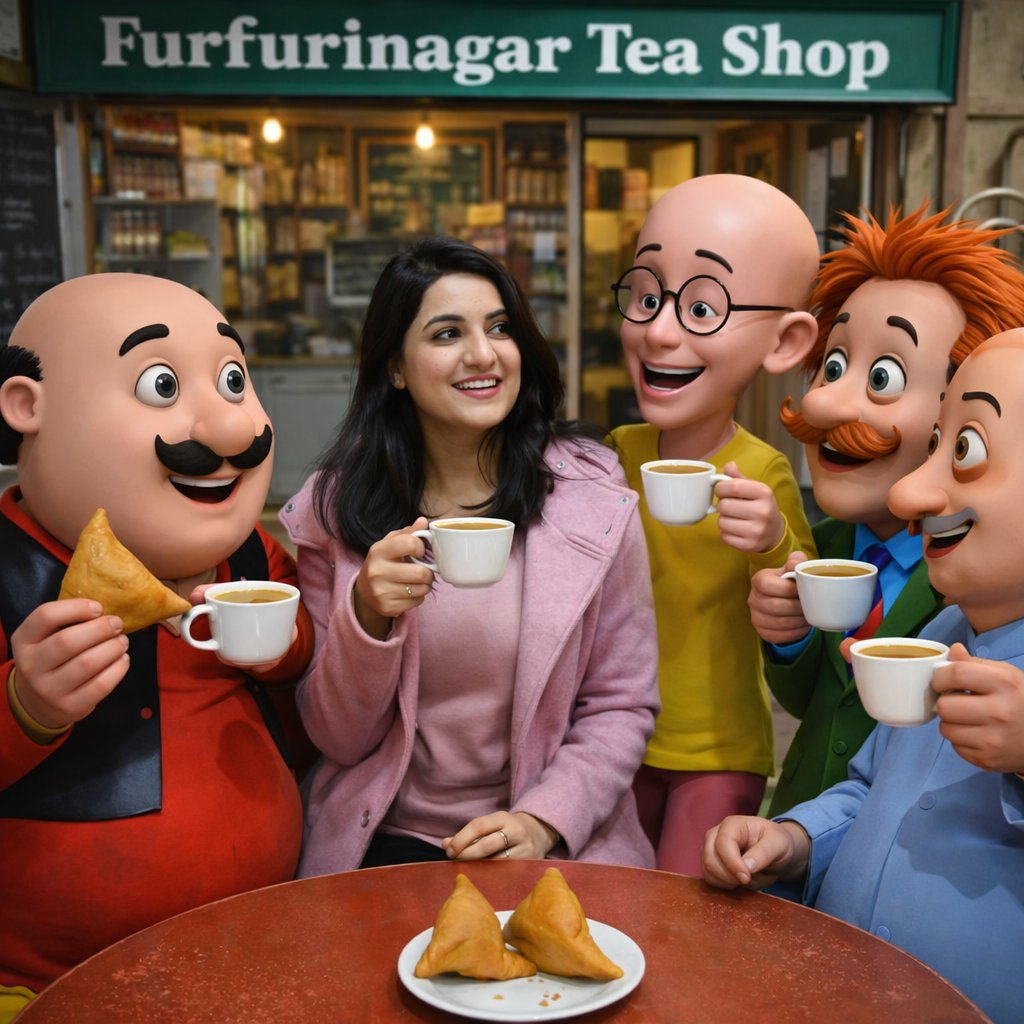 Motu Patlu Tea Shop Scene with Custom Face — example 1