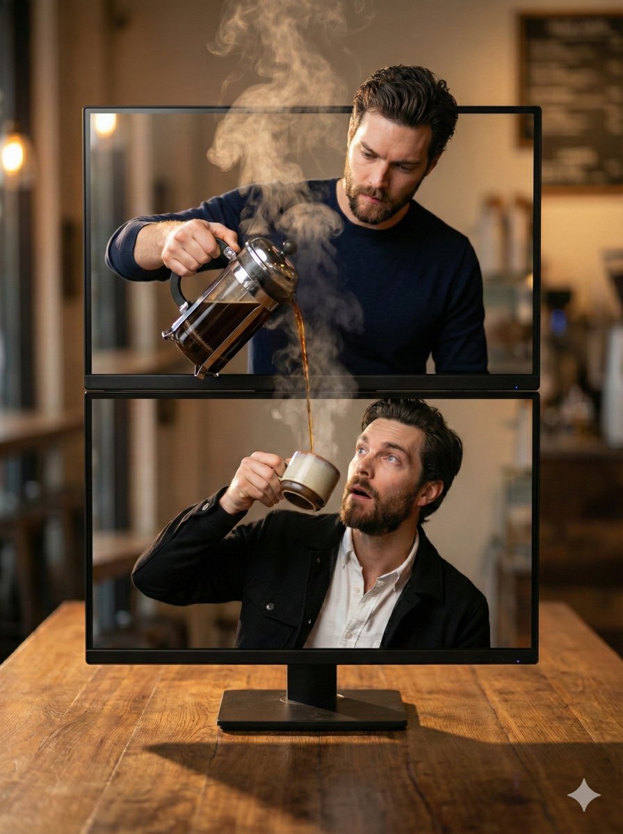 Coffee Pouring Cinematic Artwork (Dual Monitor) — example 1