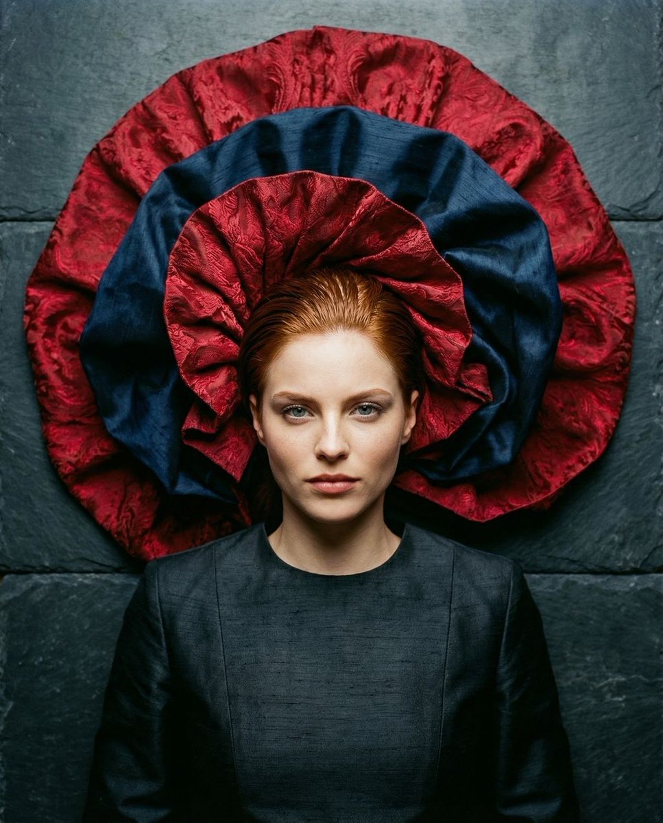 Avant-Garde Top-Down Fabric Halo Portrait — example 1