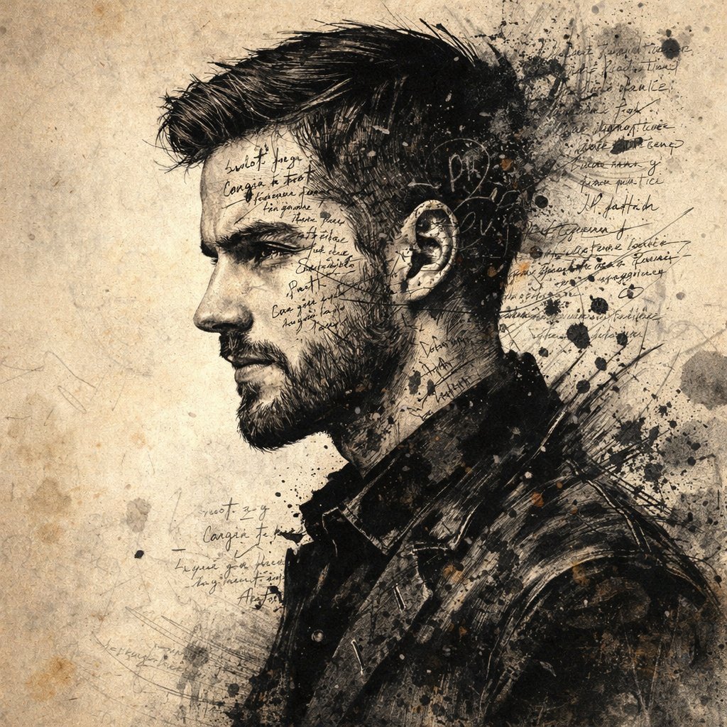 Intense Ink Sketch Portrait with Face Likeness — example 1