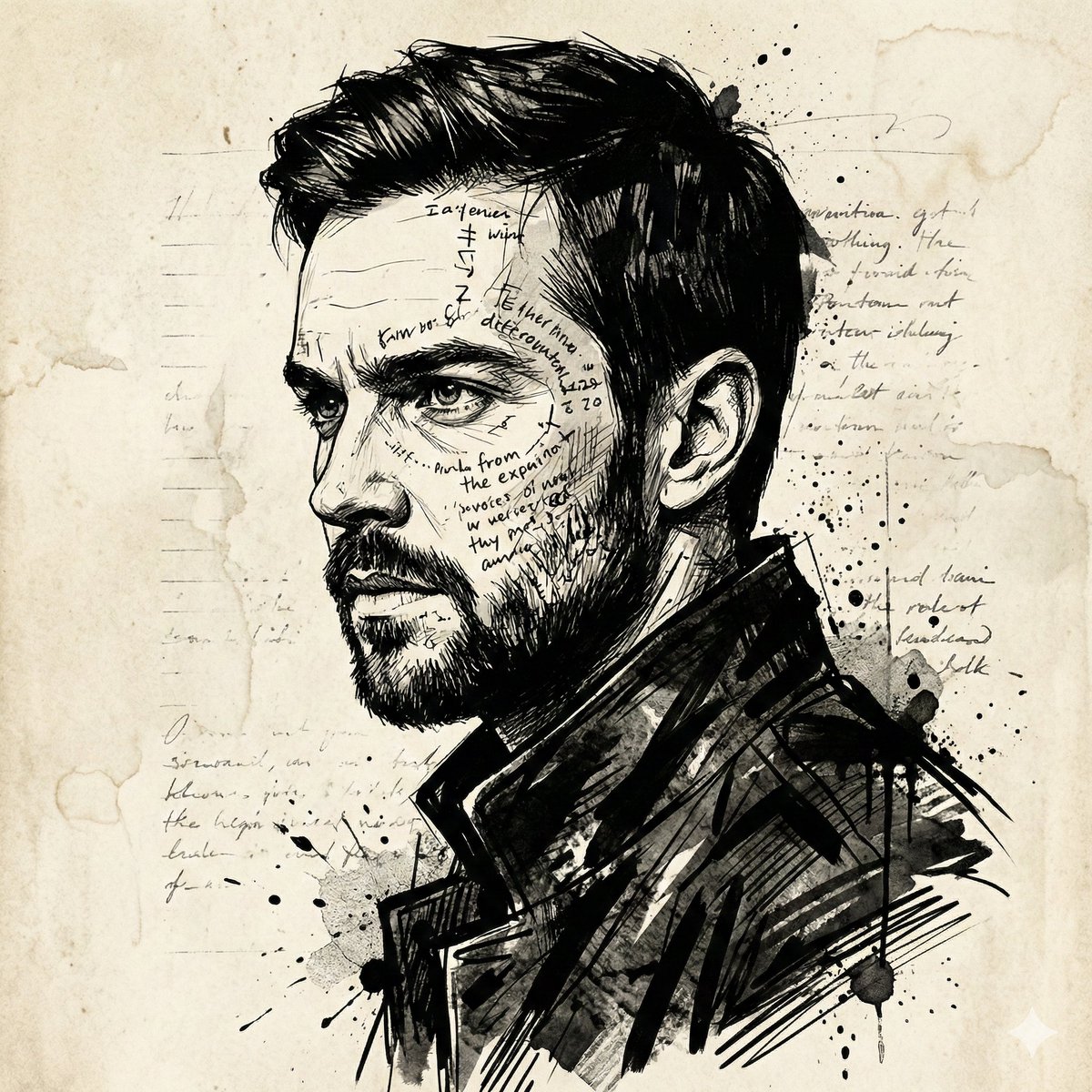 Intense Ink Sketch Portrait with Face Likeness — example 2