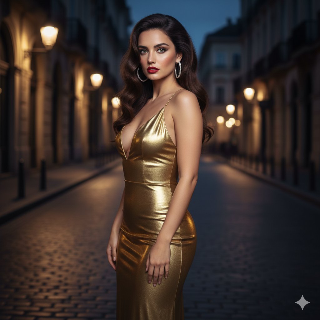 Cinematic Night Portrait in European Street — example 3
