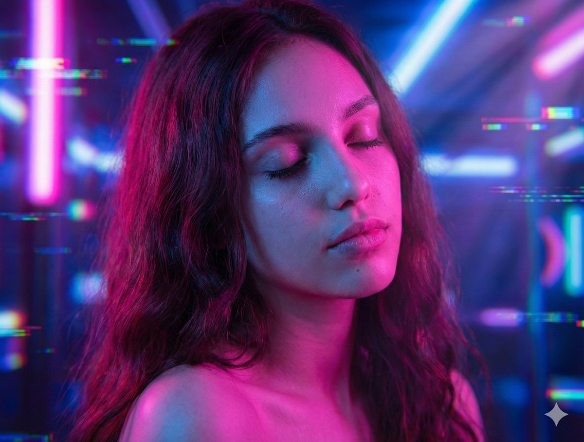 Seductive Cyberpunk Beauty Portrait with Neon Lighting — example 1