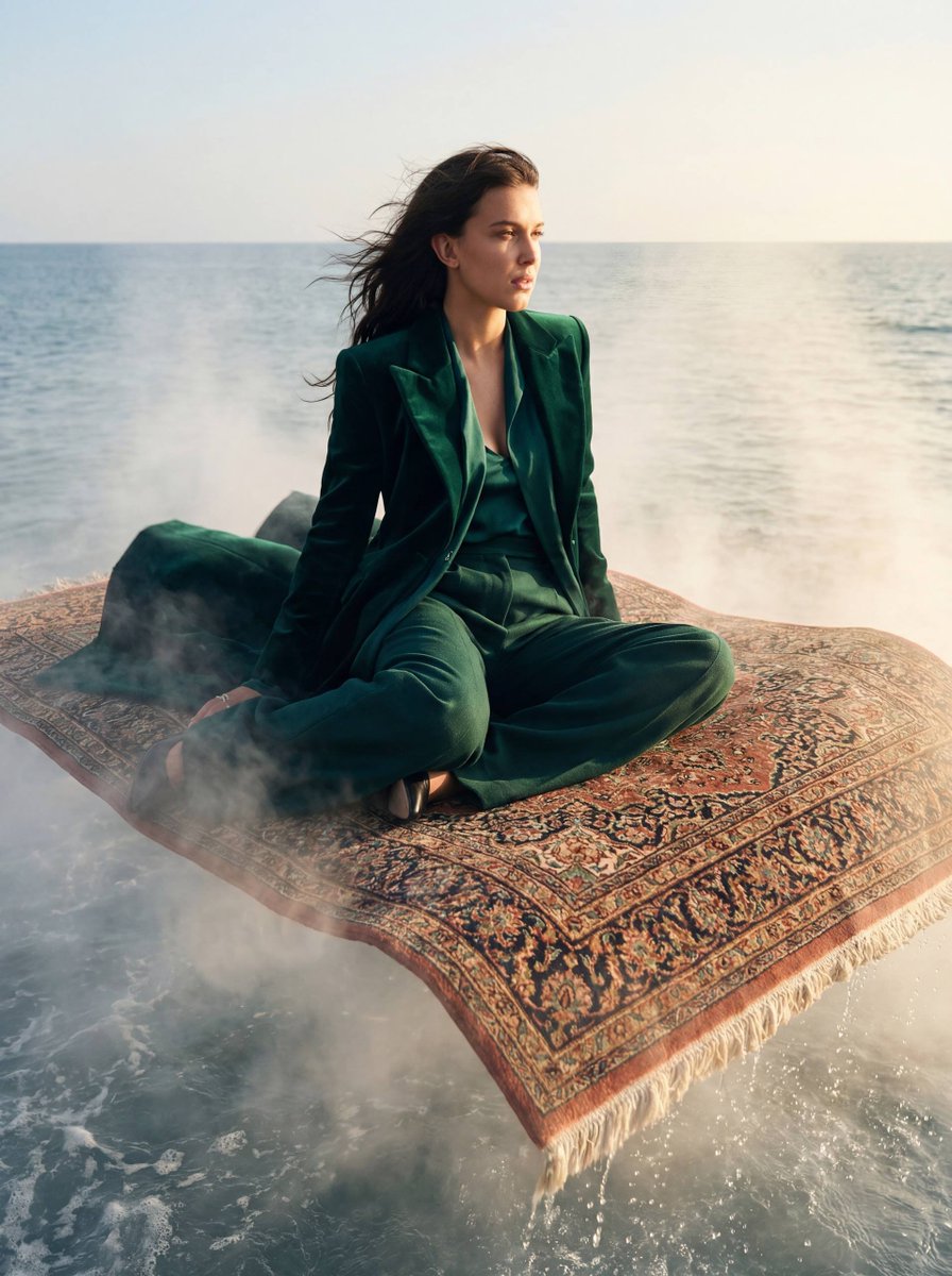 High-Fashion Editorial on a Flying Magic Carpet — example 2