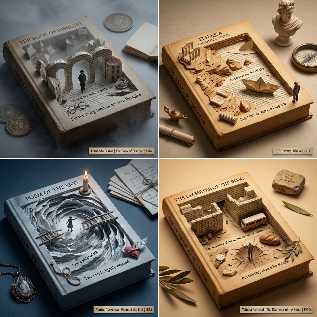 Poetry Recommendation System Prompt (Carved Book Sculpture Aesthetic) — example 1