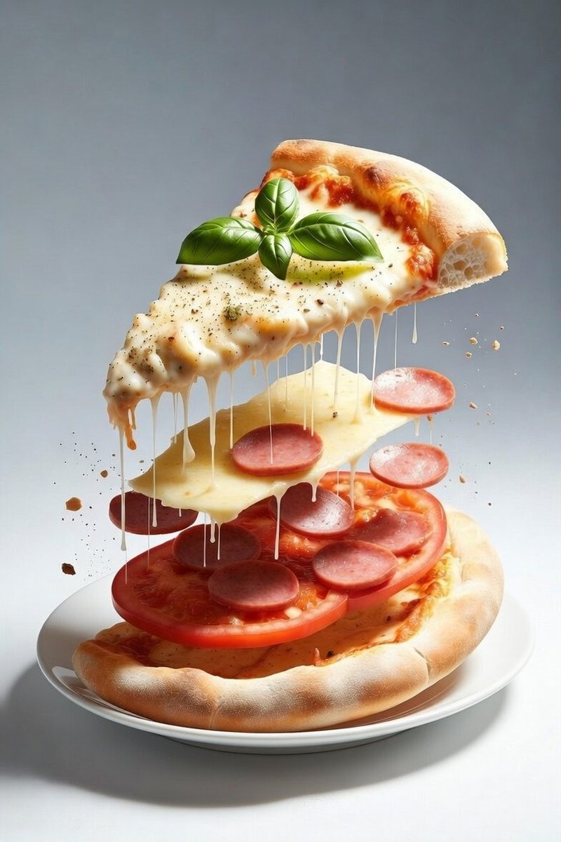 Deconstructed Floating Pizza Still Life Prompt — example 1